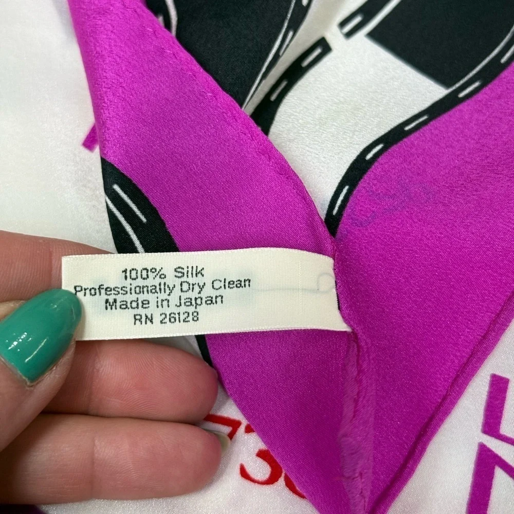 Vintage Zip Code Printed Silk Scarf 35” x 34” Multicolor Pink Magenta Realtor